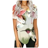 Žene ljetne kratkih rukava Dressy Casual Trendy Scallop Edge V izrez Grafičke majice Visoka majica s