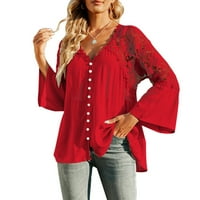 HOMCHY ženski turtleneck gornji labav pulover tipku u obliku dugih rukava košulja od dno boje dugih