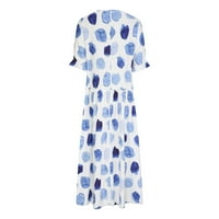 Clearsance Ljetne haljine za ženska duljina za lakat tiskane casual dužine koljena A-Line V-izrez haljina