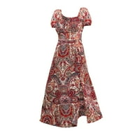 Ljetne haljine za prodaju za žene plus veličine kratkih rukava Štampanje trake uzorka V-izrez Midi Fit