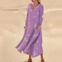 Obucine haljine za žene Ljeto Labavi kratki rukav V izrez Čvrsta maxi haljina midi plaža haljina ružičasta