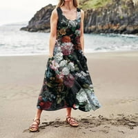 Amlbb Maxi haljine za žene Ljetne haljine Ženske cipele bez rukava, plaža Cvjetna cvjetna ploča s crnim