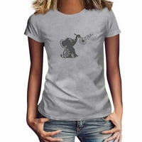Žene casual majica kratkih rukava Loose Kitty ispisani okrugli vrat Tee vrhovi Ljetni bazi Bluze Slatka