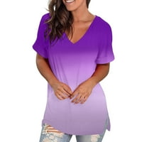 Žene V izrez čipke patchwork vrhovi kratkih rukava majica tiskana majica Tunic TOP XL