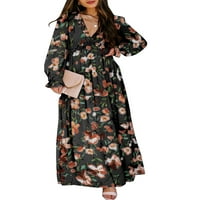 HOMCHY WOMENS Dresses Prom Boho Printing O vrat sa džepom Maxi haljina plava m