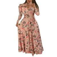 Kratka haljina s dugim rukavima za žene Ženski modni ispisani džep s kratkim rukavima Retro dugačak