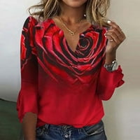 Vrhovi rukav za žene Radni vrhovi Žene Ljetna košulja Baka Majica Ženski V-izrez Top Trendy tiskana