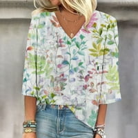 Košulje za žensku modu casual plus veličine Scenic Cvijeće Štampanje okrugle vrat majice Tors White