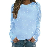 Ženski božićni pulover duksev sa labavim fit plus veličinama za crtanje dugih rukava slatka snjegovina